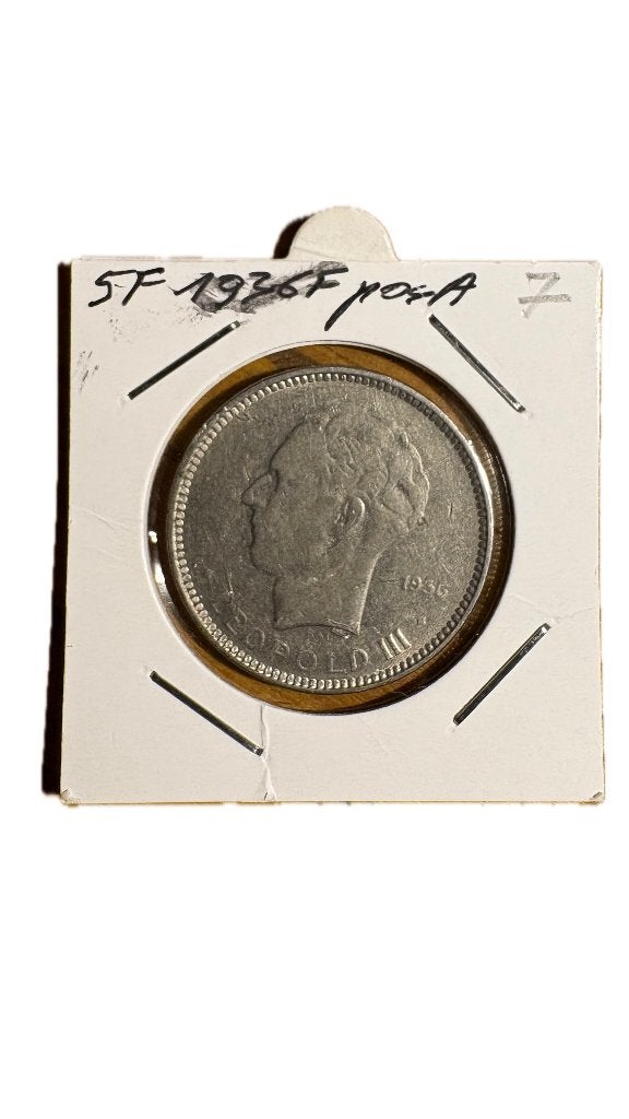 LEOPOLD III: 5 FRANCS 1936F positie A, Ophalen of Verzenden, Goud