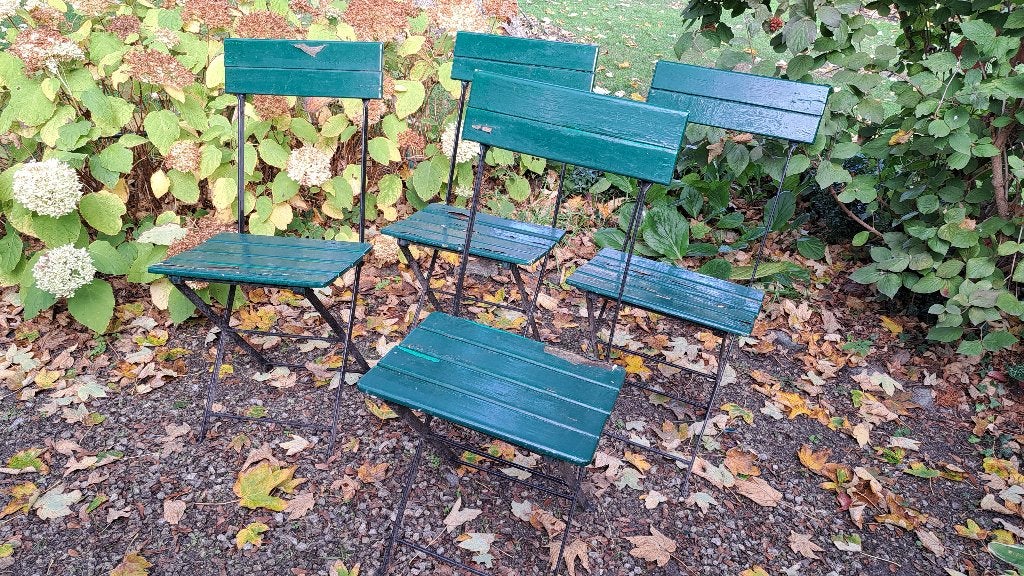 4 metalen bistro tuinstoeltjes, Ophalen, Gebruikt, Metaal, Inklapbaar