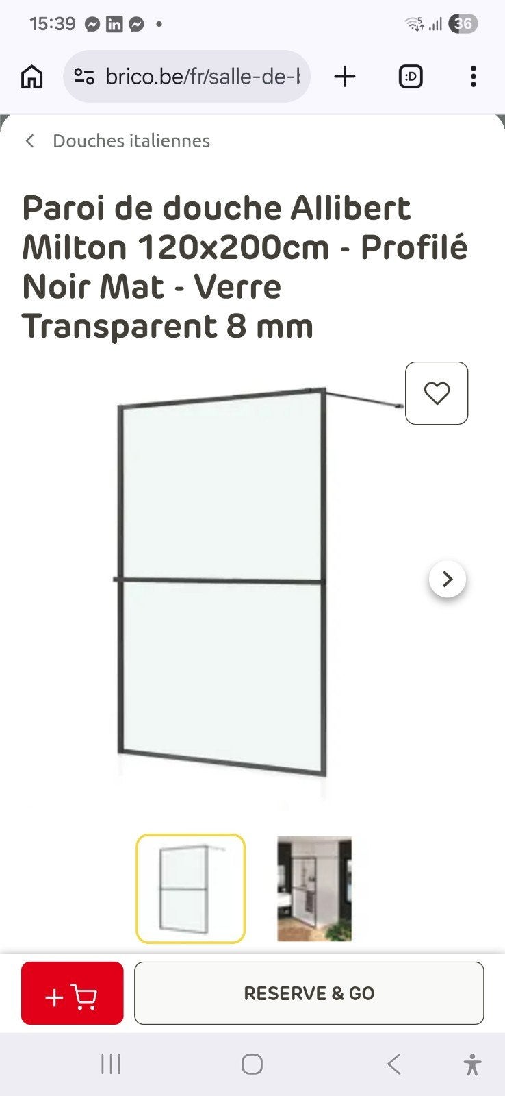 Allibert Milton douchecabine 120x200cm - Matzwart profiel, Nieuw