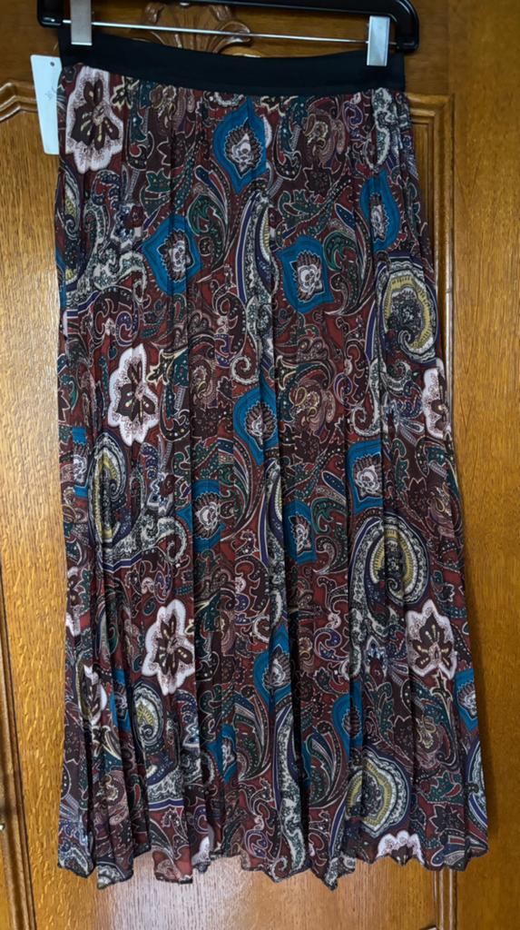 Lange,gevoerde plissé rok met elastieken band., Maat 38/40 (M), Blauw, Nieuw, Ophalen of Verzenden
