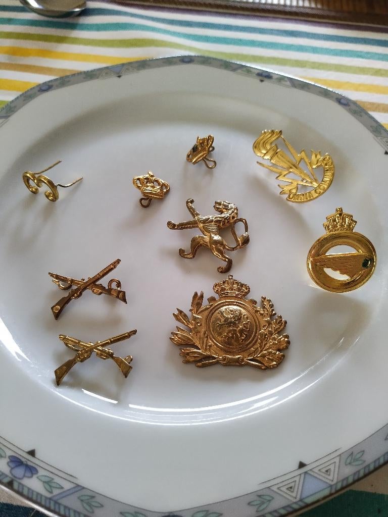 1 lot van militaire kentekens voor 10 €, Ophalen, Landmacht, Embleem of Badge