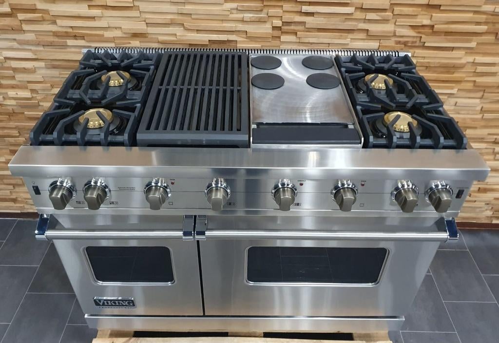 Luxe Viking Fornuis 120cm RVS 2 GASOVEN showroom model, Gaz, Classe énergétique A ou plus économe, Comme neuf, Enlèvement