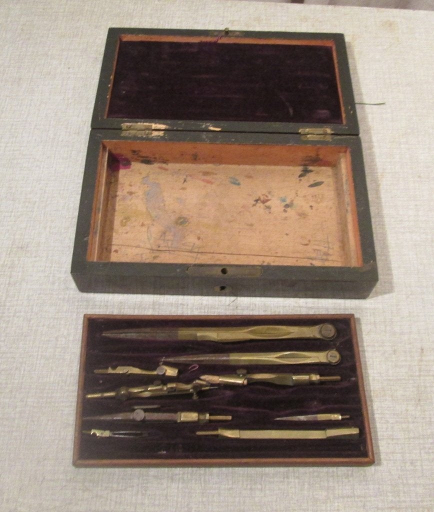 Antiek Kistje met oude Passers en bijbehoren, Antiek en Kunst, Ophalen of Verzenden