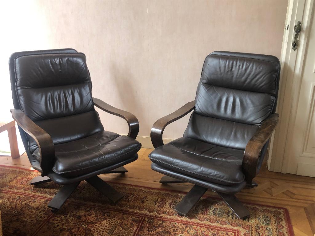 Twee fauteuils, Ophalen, Gebruikt, Leer, Mid century