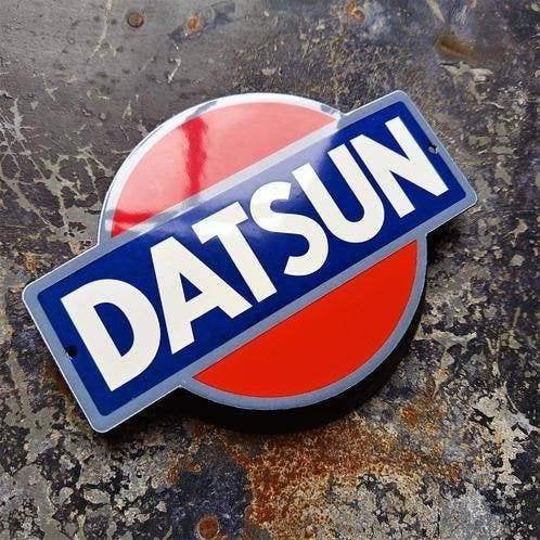Emaille Reclamebord DATSUN Nissan Garage Dealer Vintage Bord, Verzenden, Gebruikt, Reclamebord