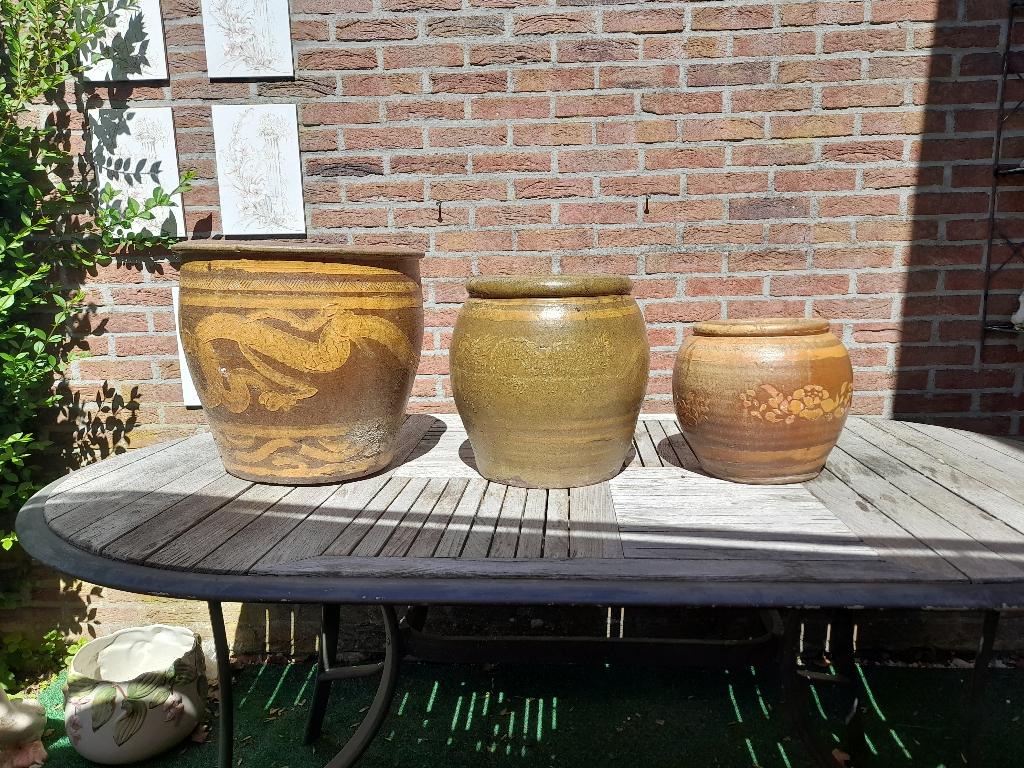3 aardewerken tuinpotten, Tuin en Terras, Ophalen of Verzenden, Zo goed als nieuw
