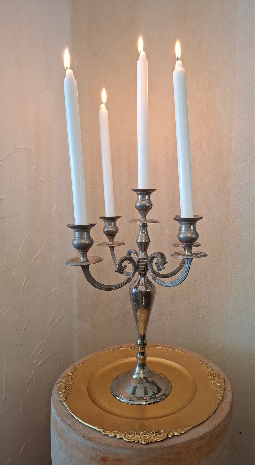 Zilverkleur vijfarmige klassieke kandelaar, Ophalen of Verzenden