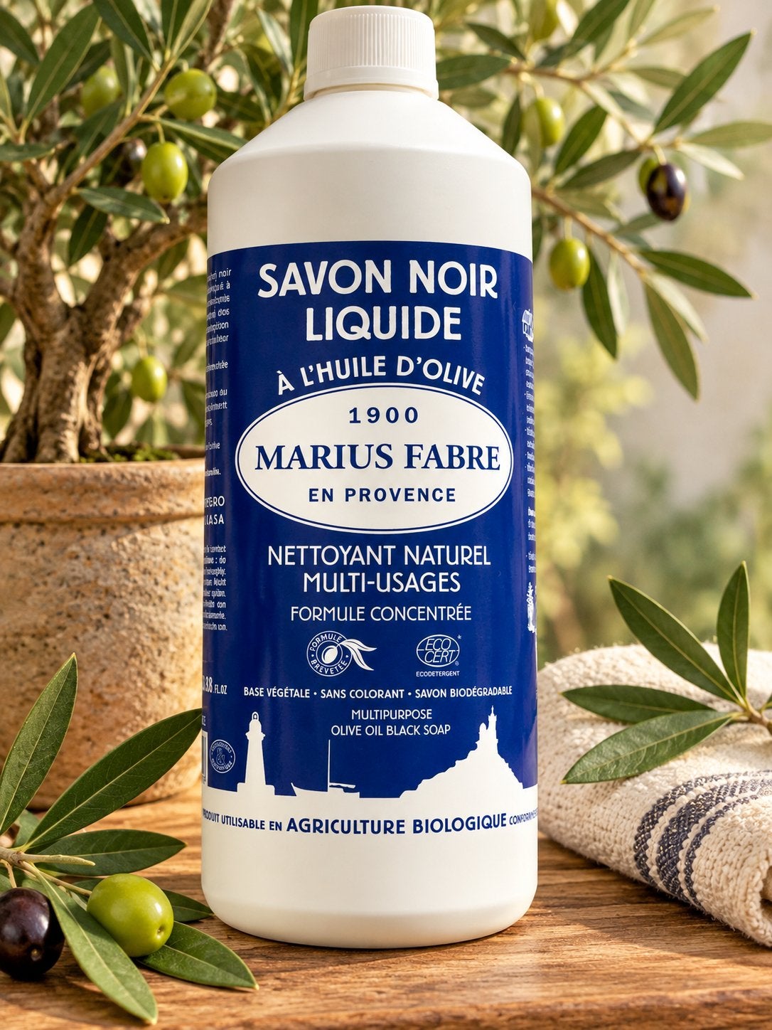 Savon noir liquide Marius Fabre à l’huile d’olive – 1 L, Enlèvement, Neuf, Noir