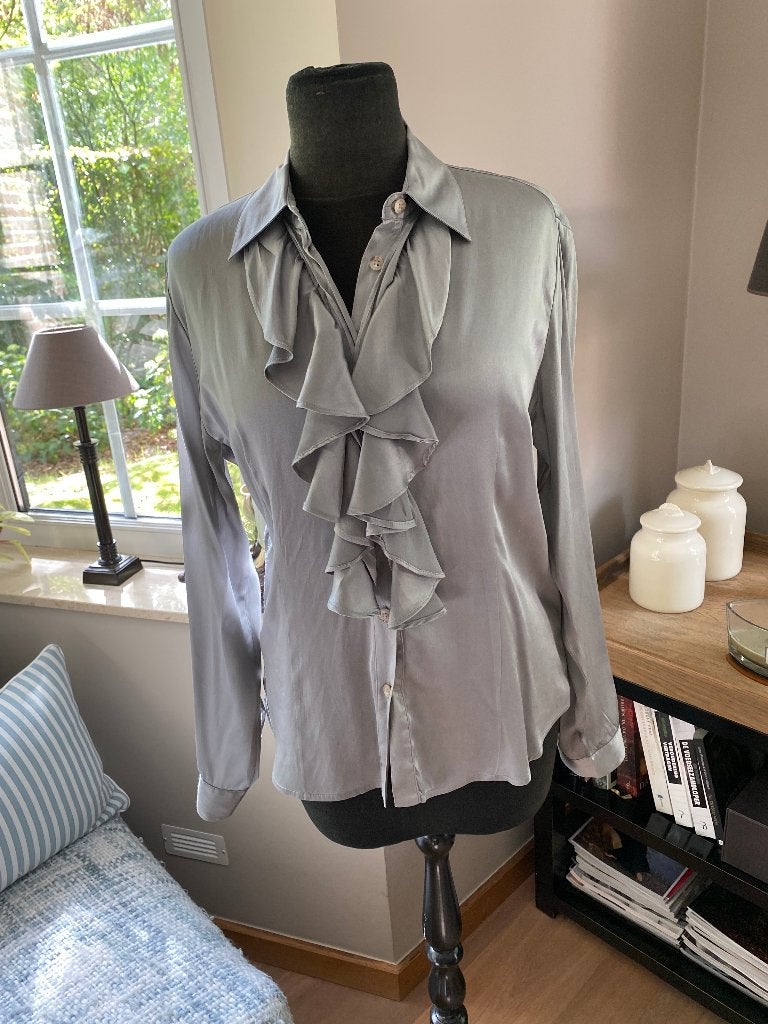 SCAPA grijze zijden blouse met rushes - 38, Kleding | Dames, Maat 38/40 (M), Scapa, Ophalen of Verzenden, Zo goed als nieuw