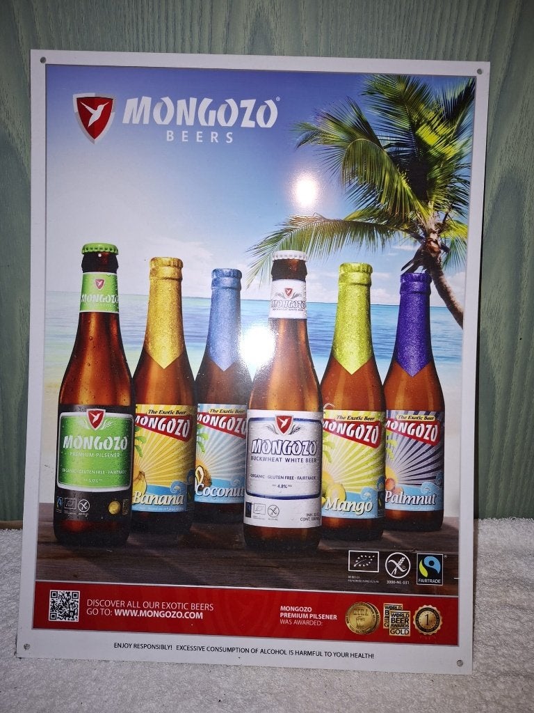reclame plaat MONGOZO BEERS, begin 2000, Ophalen of Verzenden, Nieuw, Reclamebord