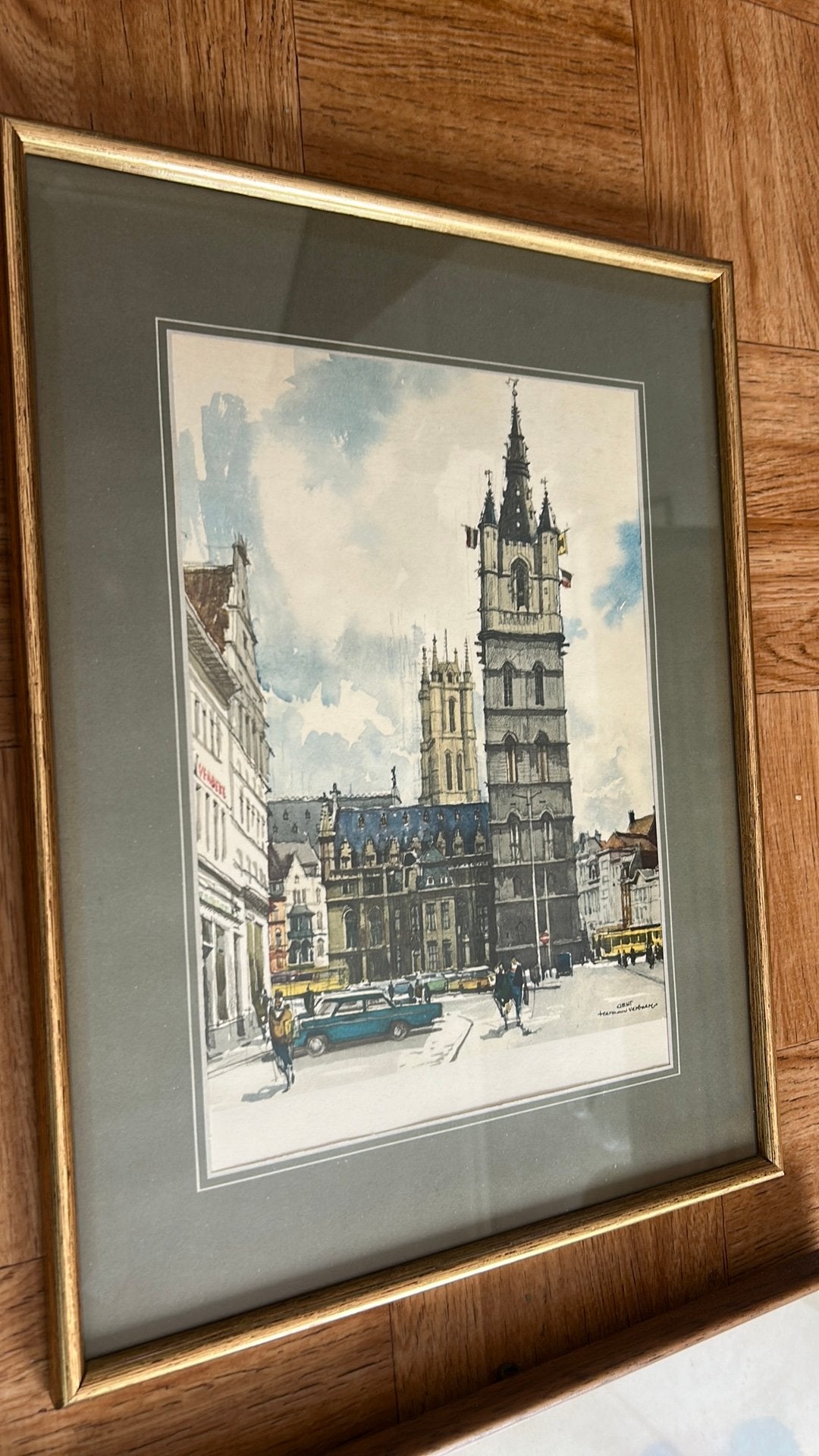 2 ingelijste aquarellen GENT, Antiek en Kunst, Ophalen of Verzenden, Reproductie