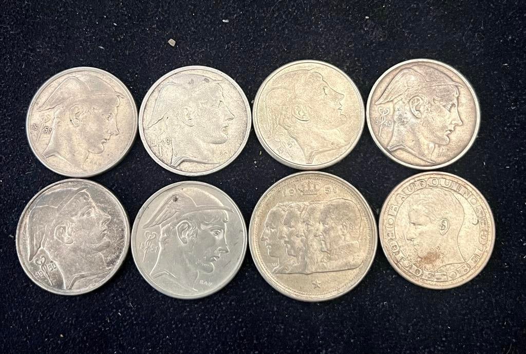 8 stuks Belgische zilvermunten, Postzegels en Munten, Munten | België, Ophalen