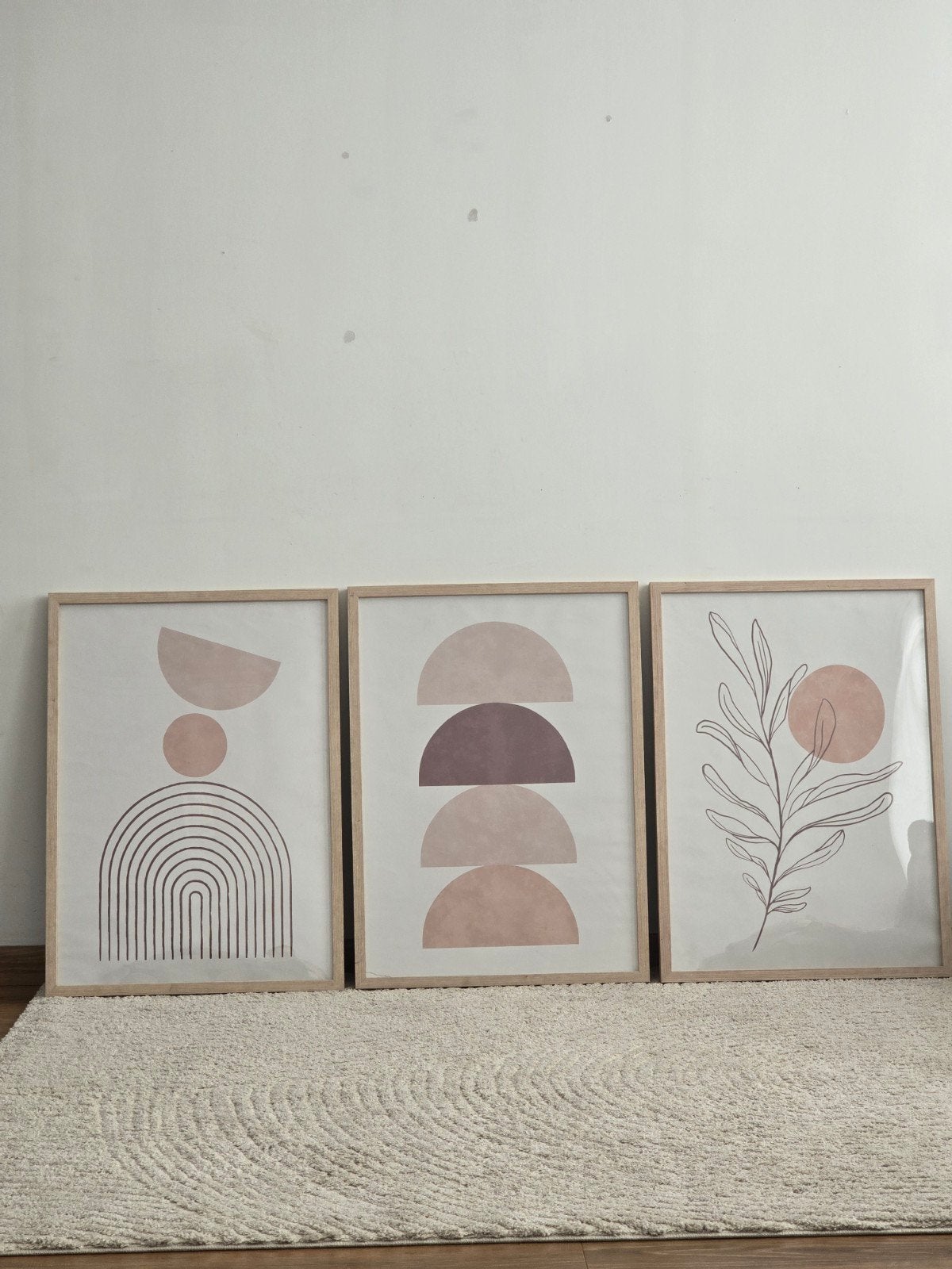 Triptyque Tableaux 50x70 Abstraits Boho Rose Poudré/Bois, Enlèvement ou Envoi, Rose, Bois