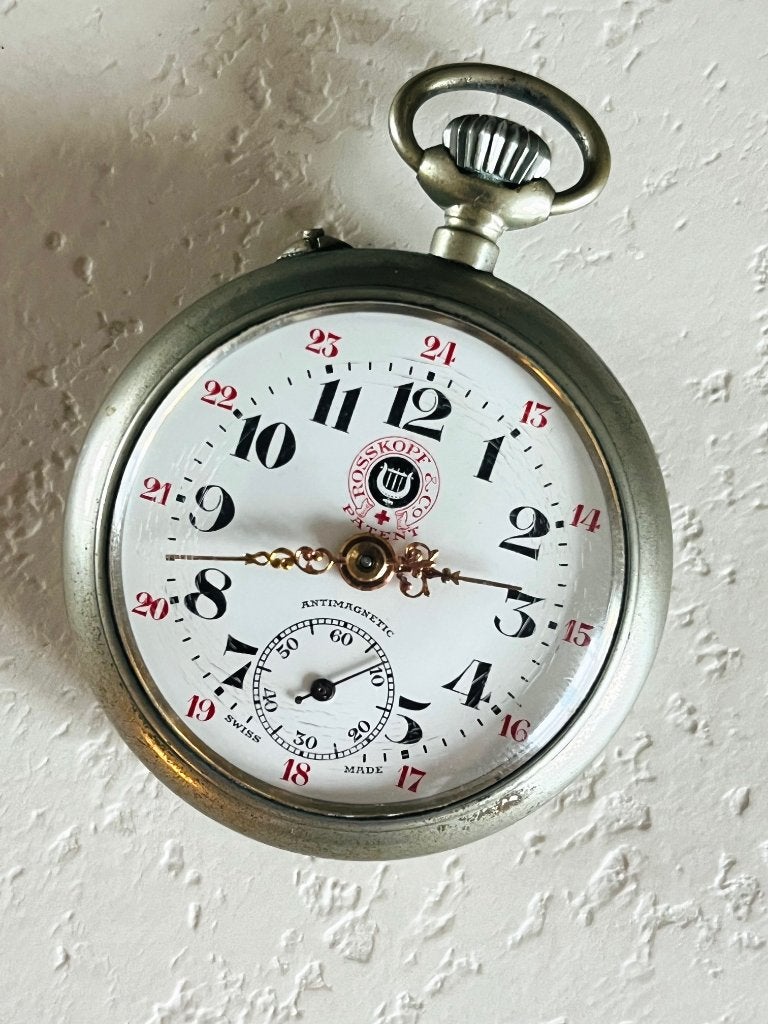 Vintage Rosskopf zakhorloge, Handtassen en Accessoires, Overige merken, Zakhorloge, Staal, 1930 tot 1960