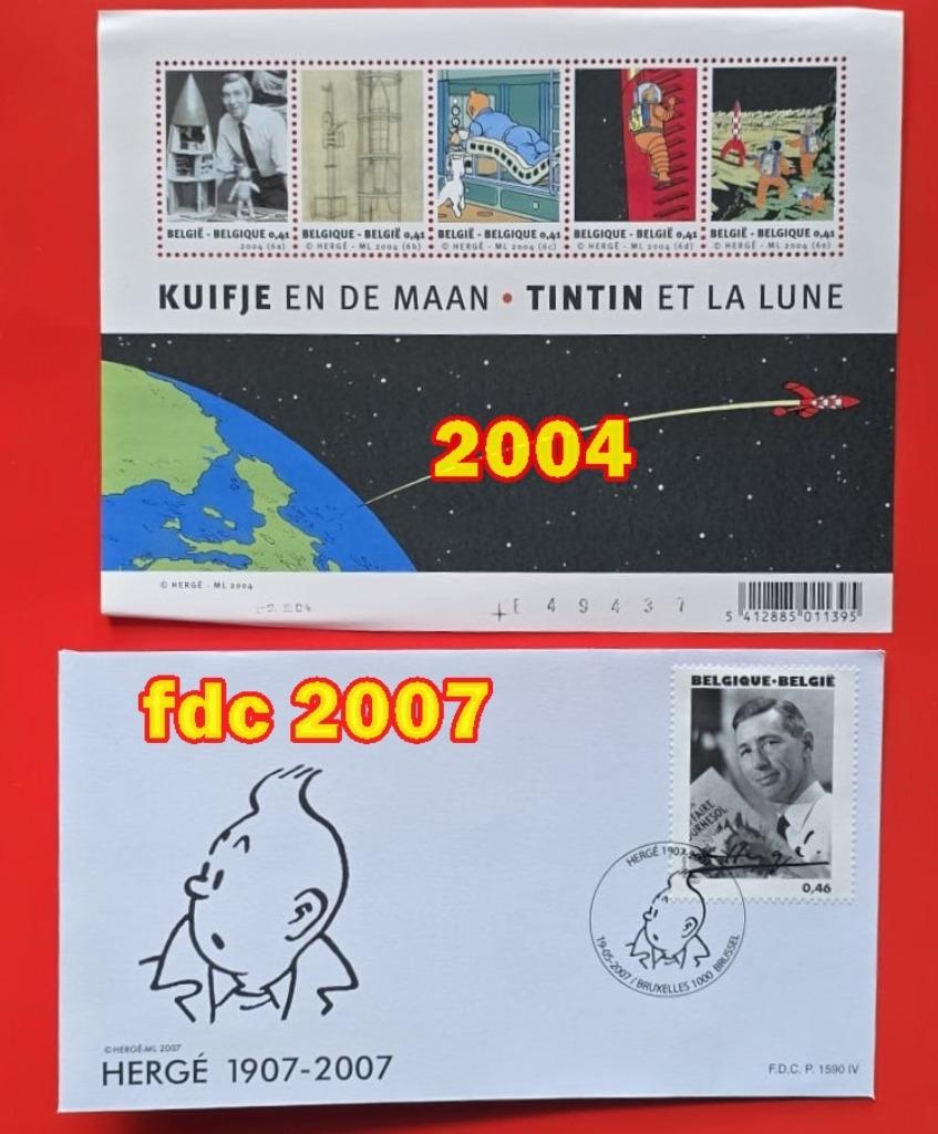 TINTIN-FEUILLET LUNE + 1 FDC HERGE, Collections, Envoi, Tintin, Neuf, Autres types