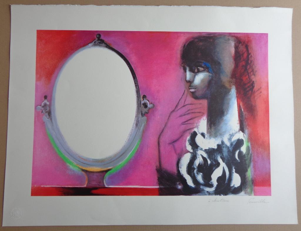 ROGER SOMVILLE / DE OPSCHIK / KLEURZEEFDRUK / 60x79cm / SIG, Antiek en Kunst, Kunst | Litho's en Zeefdrukken, Ophalen of Verzenden
