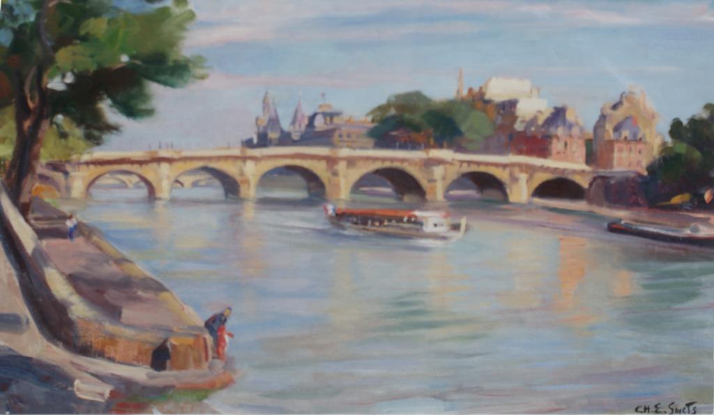 Charles Ernest Smets (1909-1987): Seine te Parijs (74 x 54cm, Antiek en Kunst, Kunst | Schilderijen | Klassiek, Ophalen of Verzenden