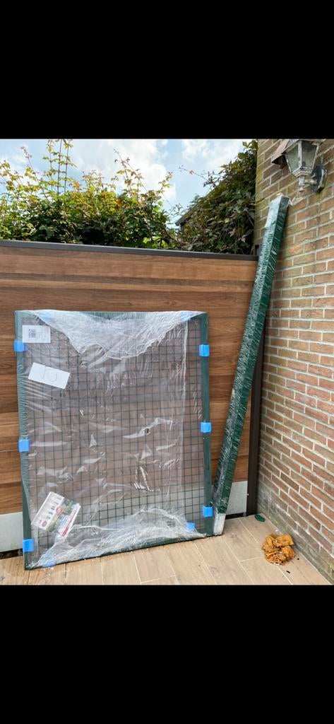Portail + montants + quincaillerie vert neuf, Ophalen, 100 tot 150 cm, 100 tot 150 cm, Nieuw