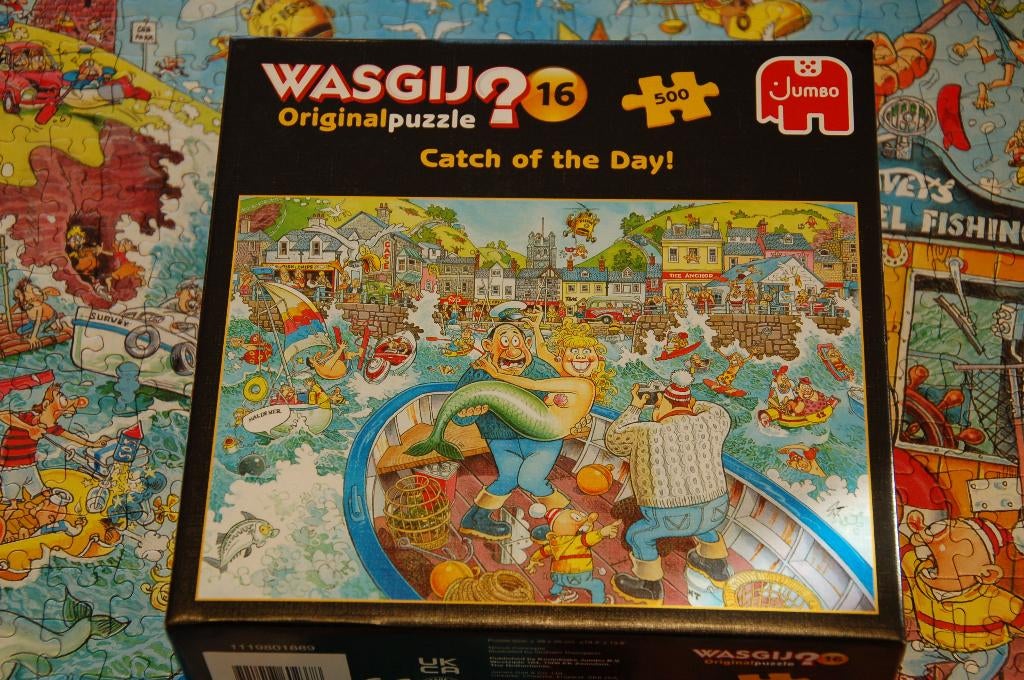 Puzzle original Wasgij 16 - 500 pièces - La pêche du jour !, Enlèvement ou Envoi, 500 à 1500 pièces, Utilisé, Puzzle