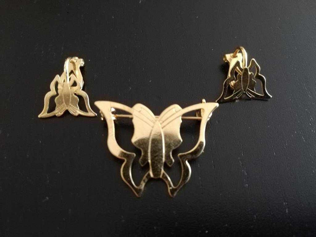 Boucles d'oreille et broche, Puces ou Clous, Enlèvement ou Envoi, Or, Comme neuf