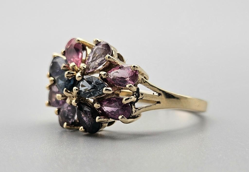 Gouden Vintage ring toermalijn, amethist en ioliet. 2024/100, Handtassen en Accessoires, Ringen, Overige kleuren, Ophalen of Verzenden