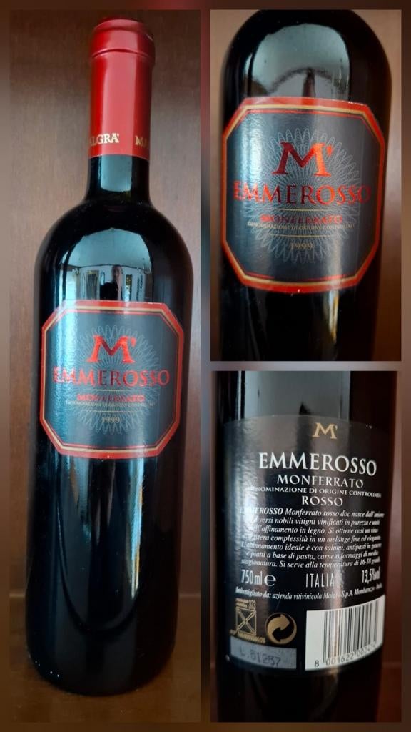 Emmerosso Monferrato Rosso DOC 1999, Enlèvement ou Envoi, Pleine, Comme neuf, Vin rouge