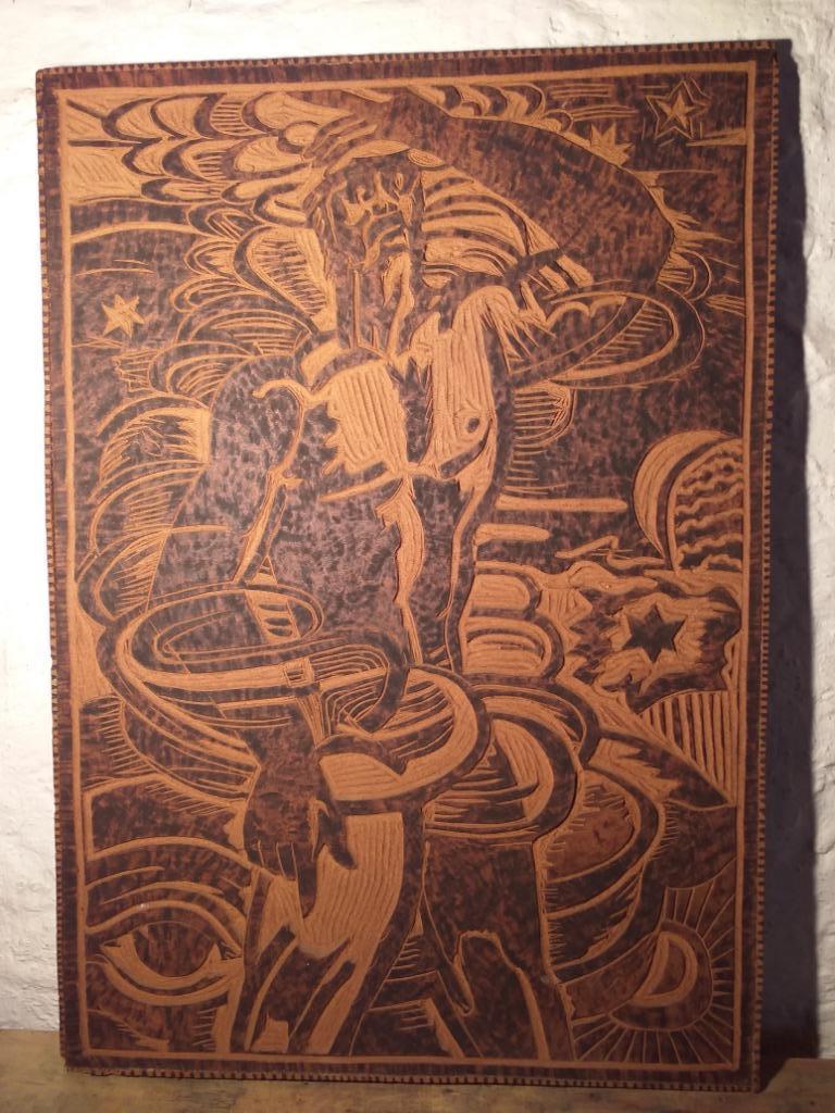 De mens (naar Frans Masereel) - Houtsnede, Antiquités & Art, Art | Sculptures & Bois, Enlèvement ou Envoi