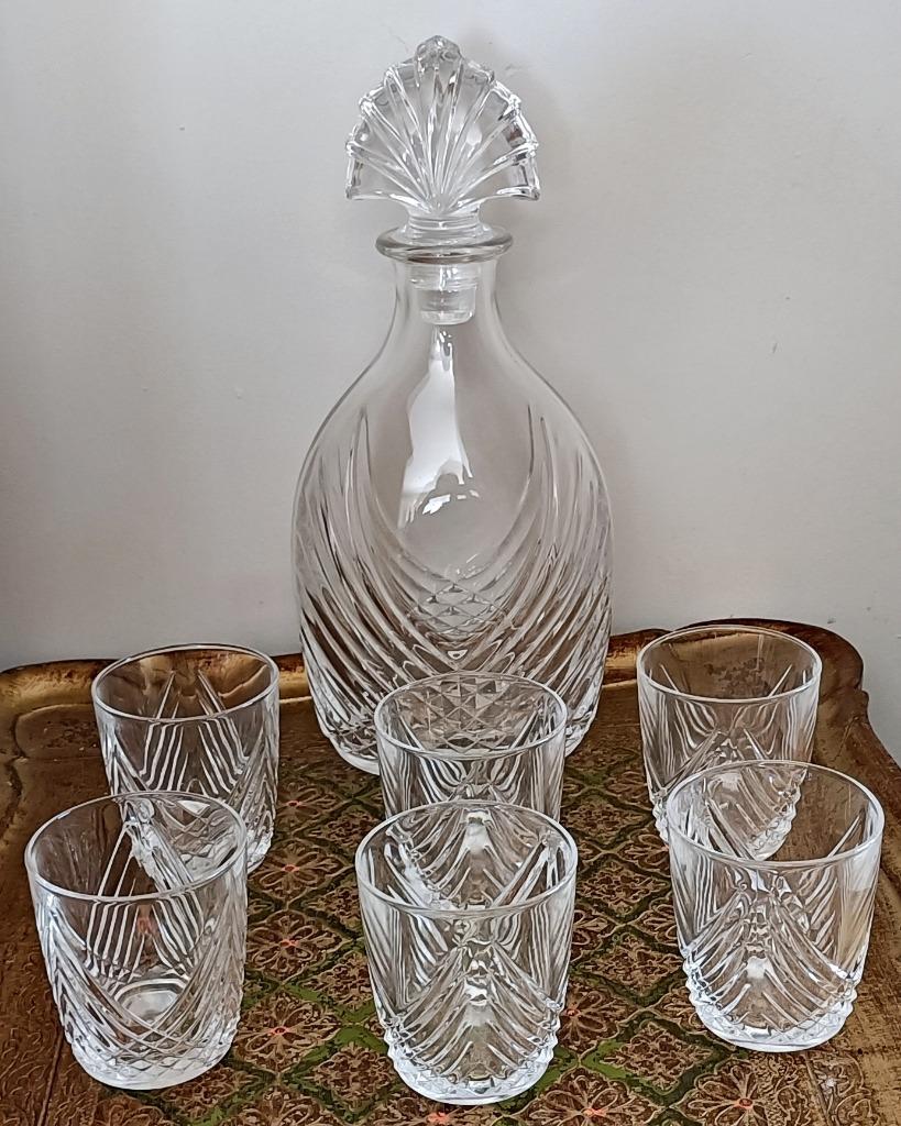 Carafe + 6 verres à liqueur, Cristal d'Arques Empire Diamant, Enlèvement ou Envoi