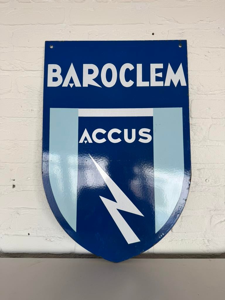 Panneau d'affichage en émail BAROCLEM Accus, Enlèvement ou Envoi, Utilisé, Panneau publicitaire