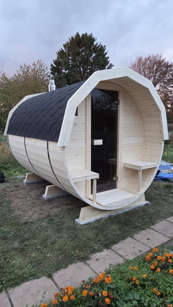 3M Barrel Sauna van licht, Scandinavisch grenenhout, Sport en Fitness, Verzenden, Nieuw, Fins of Traditioneel, Complete sauna