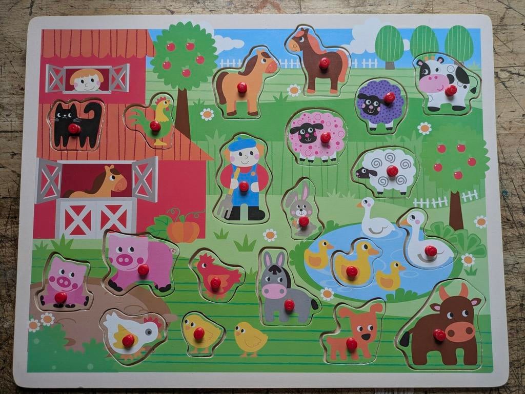 Grote houten legpuzzel boerderij, Kinderen en Baby's, Ophalen, Zo goed als nieuw, Van hout