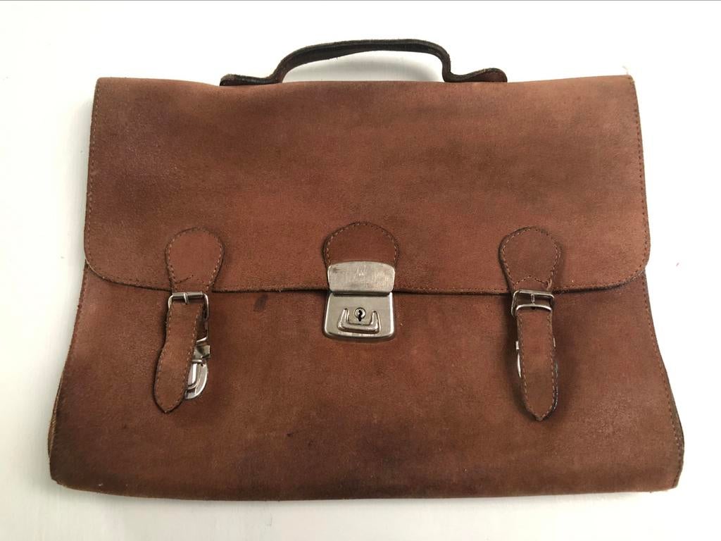sacoche vintage en cuir marron à boucles, Enlèvement ou Envoi, Utilisé