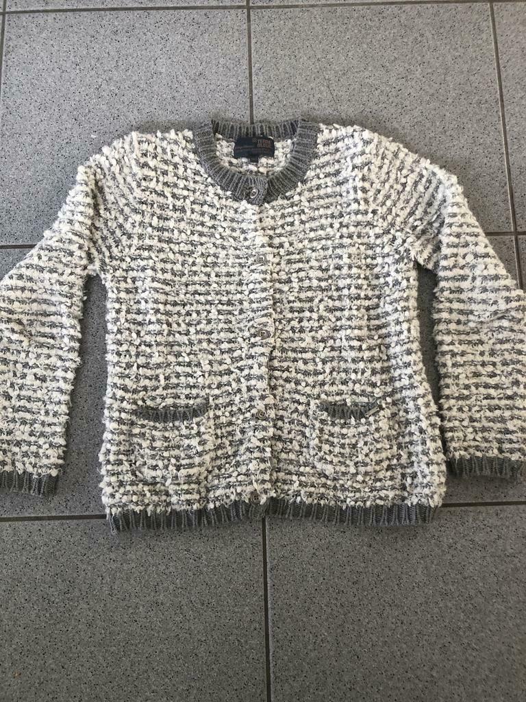Grijs/ecru gestreepte fleece gilet van Terre Bleue, Gebruikt, Meisje, Trui of Vest, Ophalen of Verzenden