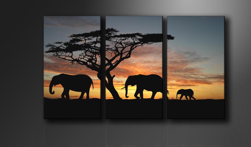 Nieuw 3 Luik Canvas Schilderij Afrika Olifant 90x160cm, Nieuw, 125 cm of meer, Ophalen of Verzenden, Schilderij
