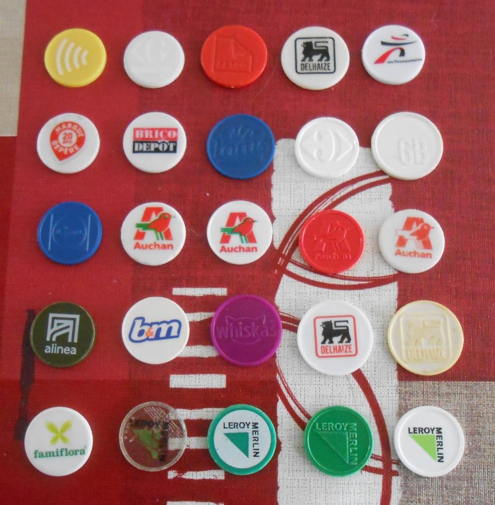 25 winkelwagen tokens - gemaakt van plastic - 0,50 euro, Ophalen of Verzenden, Gebruikt
