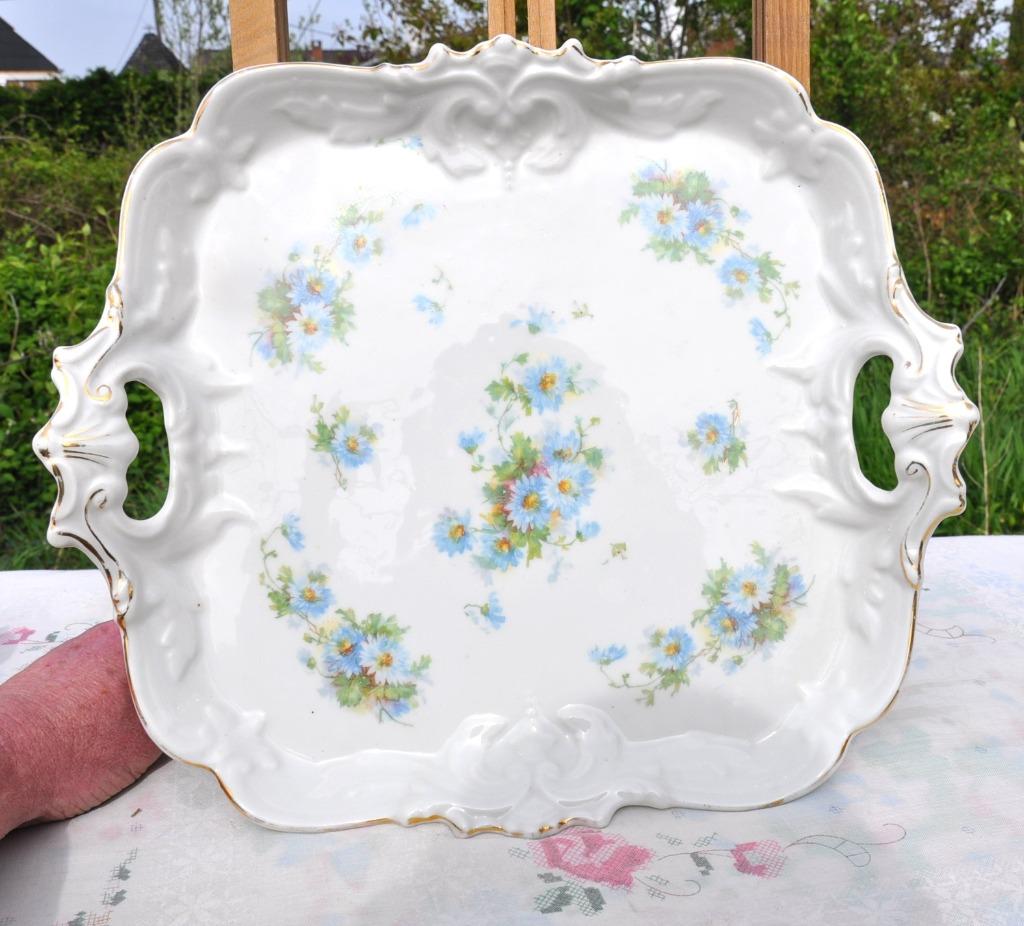 plateaux carré bouquet bleu en porcelaine avec anses, Enlèvement ou Envoi