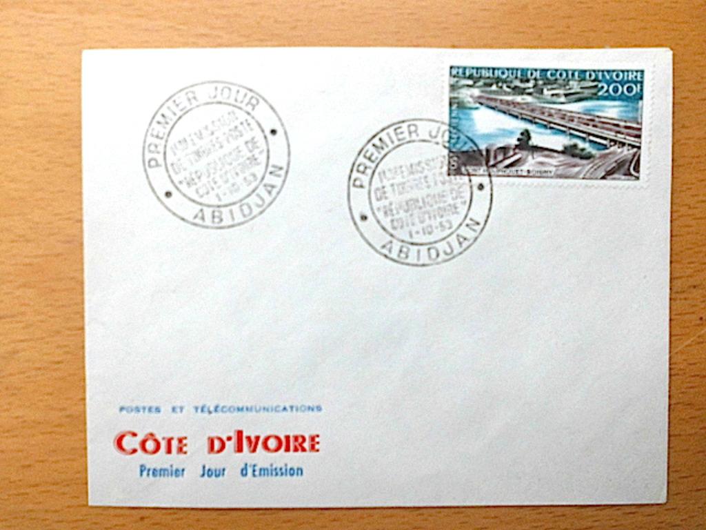 Côte d'Ivoire FDC pont Houphouët-Boigny (1959) - timbre aéro, Enlèvement ou Envoi, Affranchi