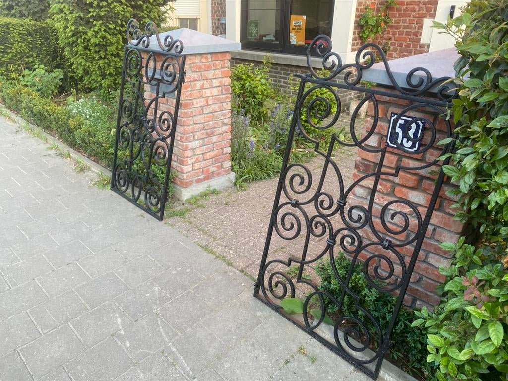 Belle porte de jardin ancienne en fer forgé/duo 2 pièces, Enlèvement, Comme neuf, Porte du jardin