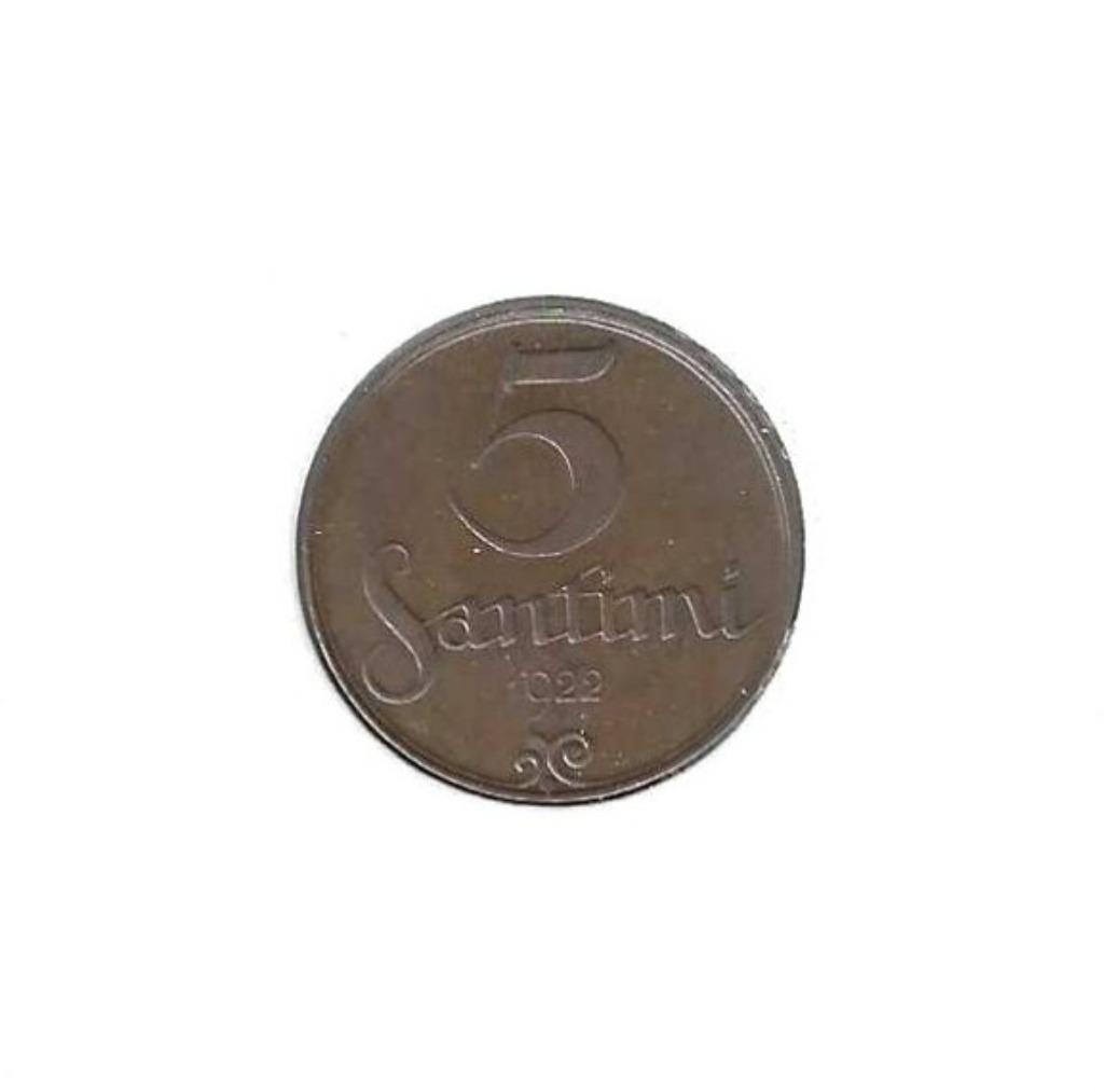 Letland, 5 Santimi 1922, mint name below ribbon., Ophalen of Verzenden, Overige landen, Losse munt