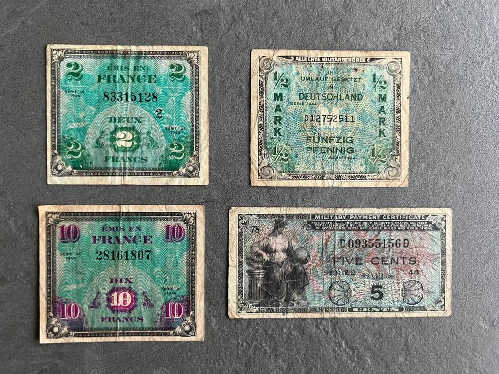 Lot de 4 billets Forces Alliées Deuxième guerre mondiale, Enlèvement ou Envoi, Autres pays, Billets en vrac