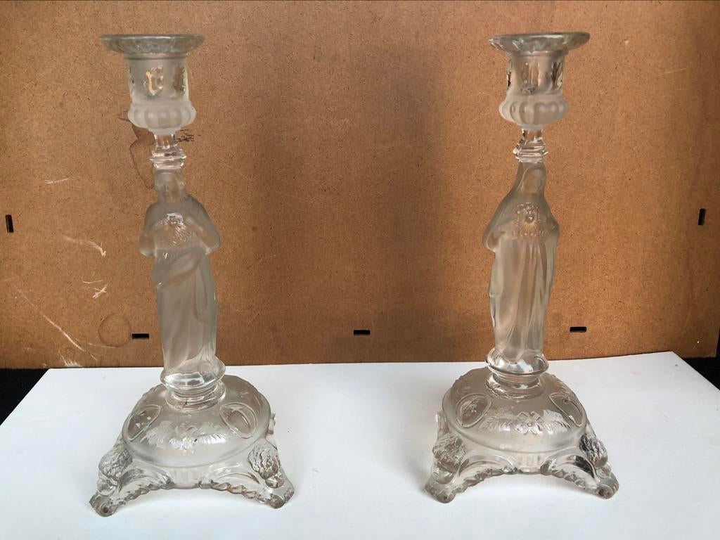 2 kandelaars in Val Saint Lambert, Antiek en Kunst