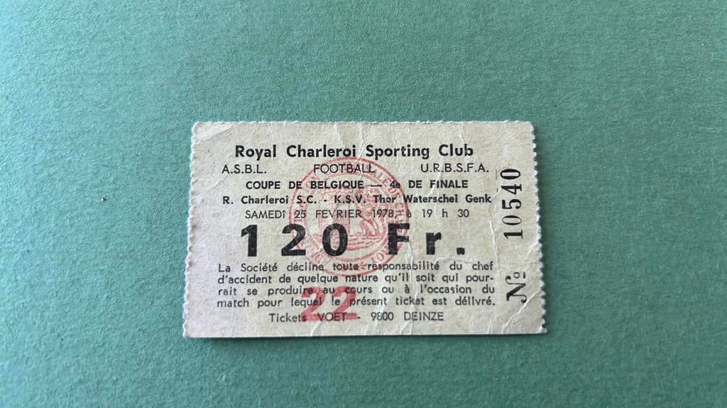 Ticket Sporting Charleroi Waterschei Genk beker België 78, Verzenden, Gebruikt