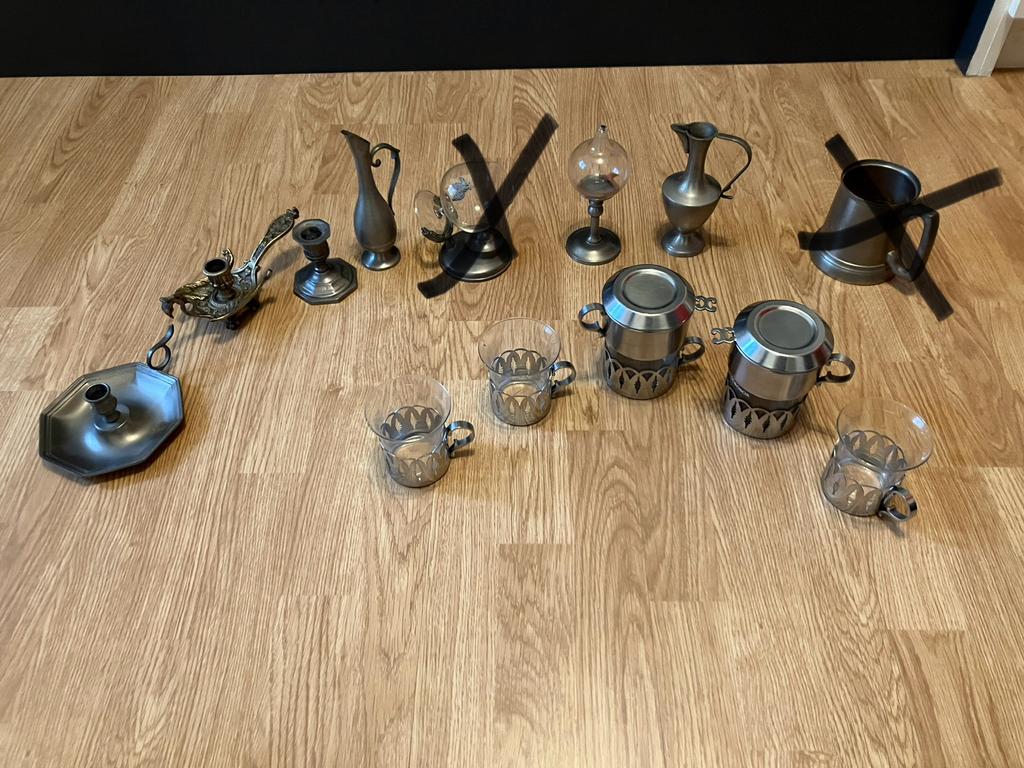 Brocante tin vaasjes kaarshouder soeppot, Antiek en Kunst, Ophalen of Verzenden