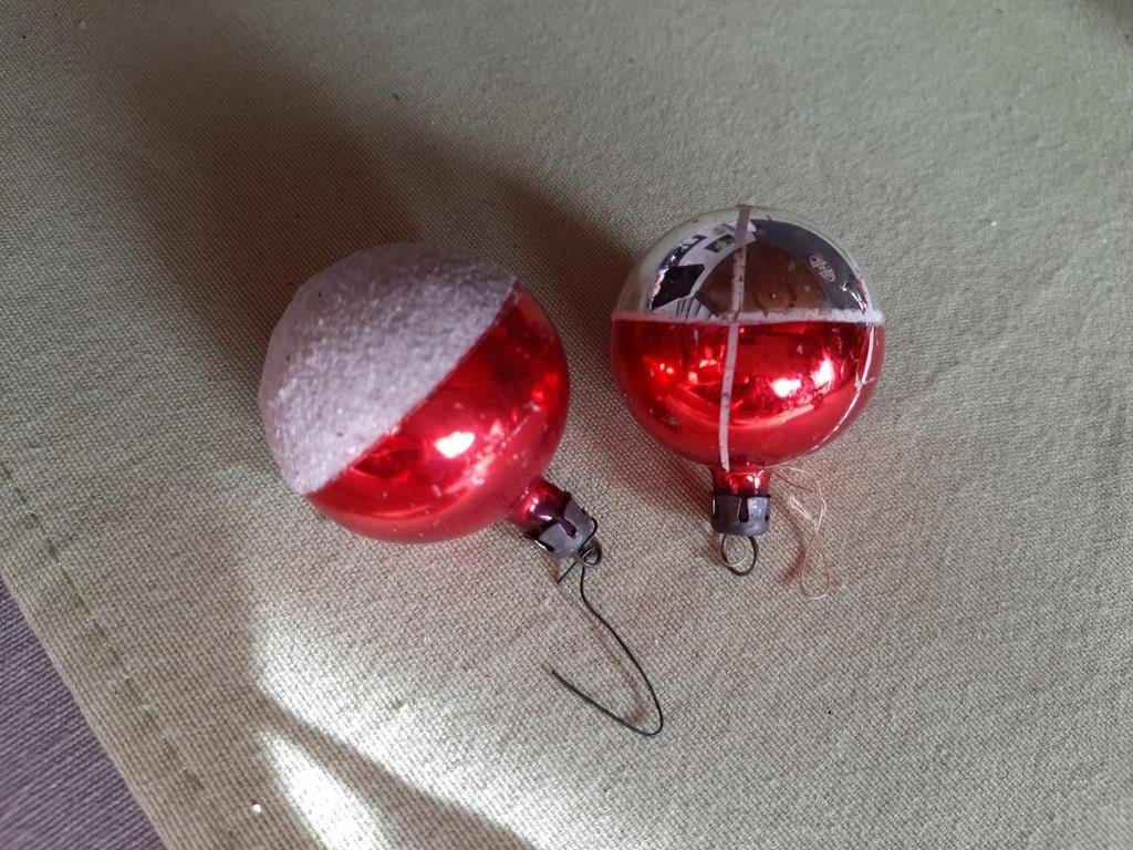 Set Oude vintage kerstbal rood zilver wit 3 cm, Enlèvement ou Envoi, Comme neuf