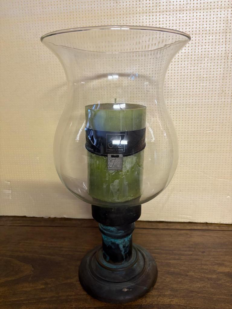windlicht kandelaar kaarsenhouder glazen kelk, Huis en Inrichting, Ophalen, Zo goed als nieuw, Groen, Kandelaar
