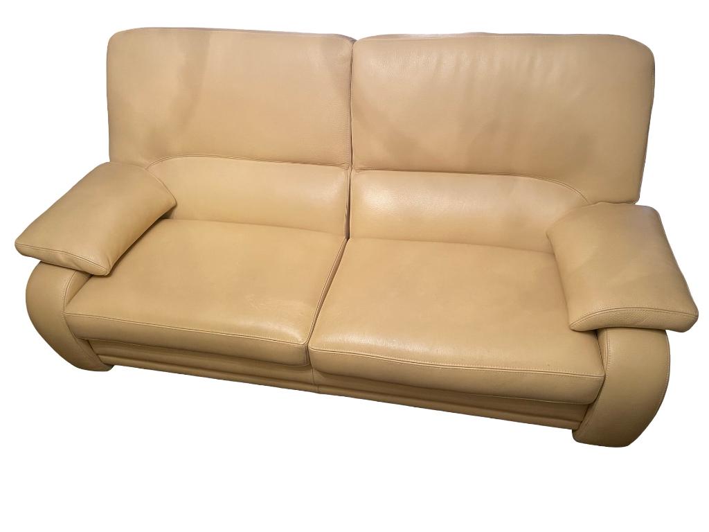 Set van echt leren bank + fauteuil — 3 delen, Huis en Inrichting, Ophalen, Gebruikt, 150 tot 200 cm, Tweepersoons