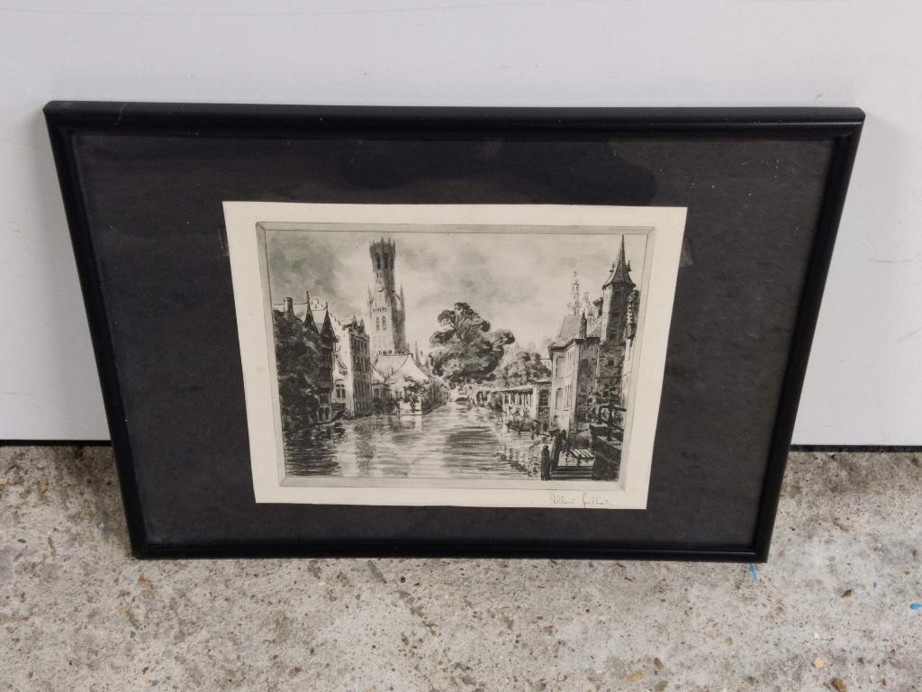 Tekening / ets Albert Goethals - Brugge, Ophalen of Verzenden