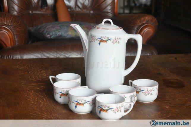 cafetiere et tasses decor oiseau, Antiquités & Art, Curiosités & Brocante, Enlèvement ou Envoi
