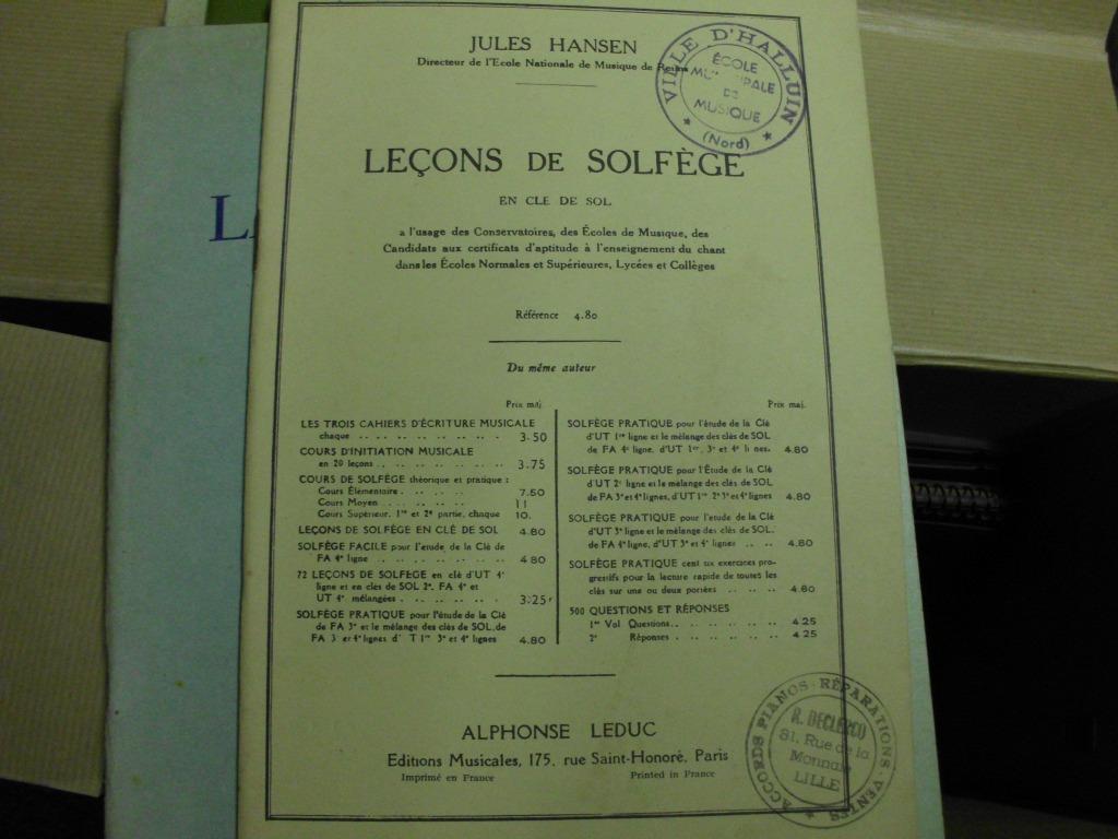 Leçons de solfège Jules Hansen, Livres, Musique, Enlèvement, Utilisé, Autres sujets/thèmes, Jules Hansen