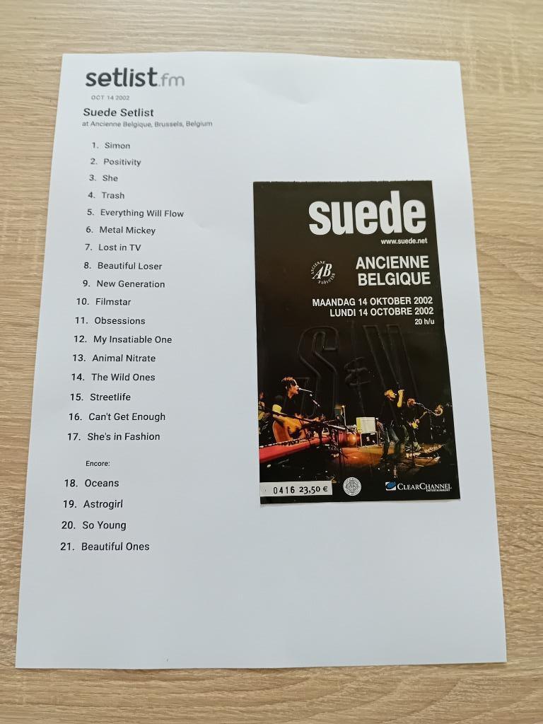 Ticket concert Suede Ancienne Belgique Bruxelles 2002, Collections, Musique, Artistes & Célébrités, Utilisé, Autres types, Enlèvement